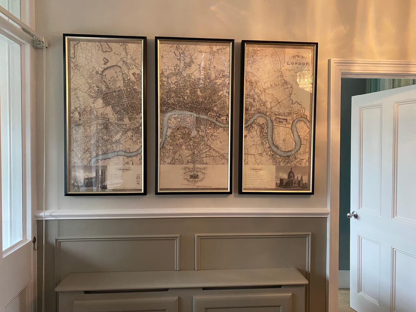 Customer photo review of The Greenwood London Triptych, 1830: Monumental Three Panel Map of Georgian London with Blue Thames
