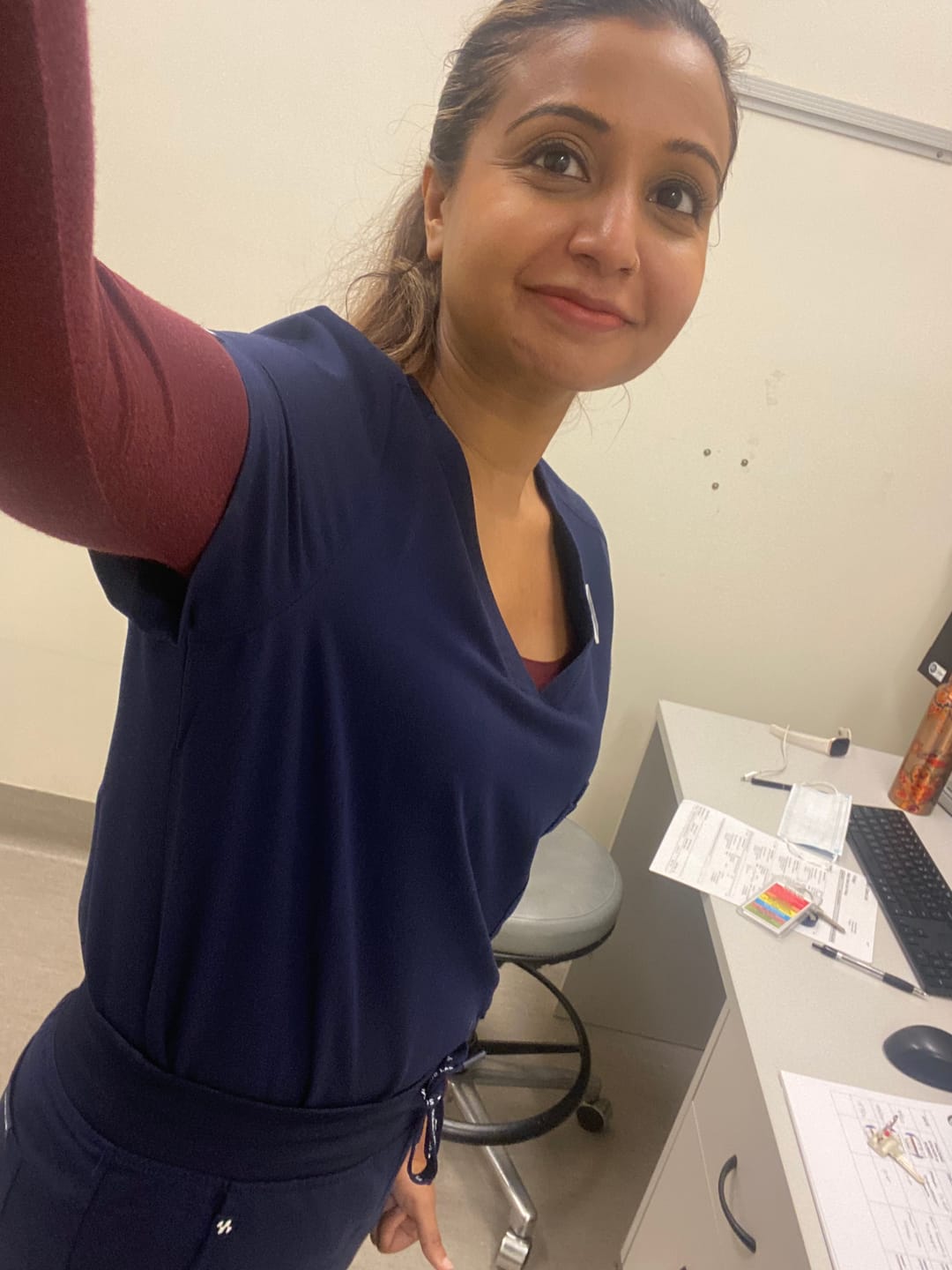 Customer photo review of FLORENCE Three Chest Pocket Scrub Top (Original SLTECH™ fabric) - Navy
