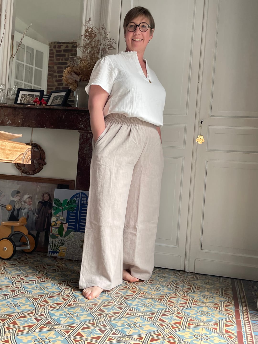 Customer photo review of Pantalon Lazare lin stone wash ficelle