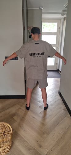 Customer photo review of Fear of God Essentials Dark Oatmeal Summer set