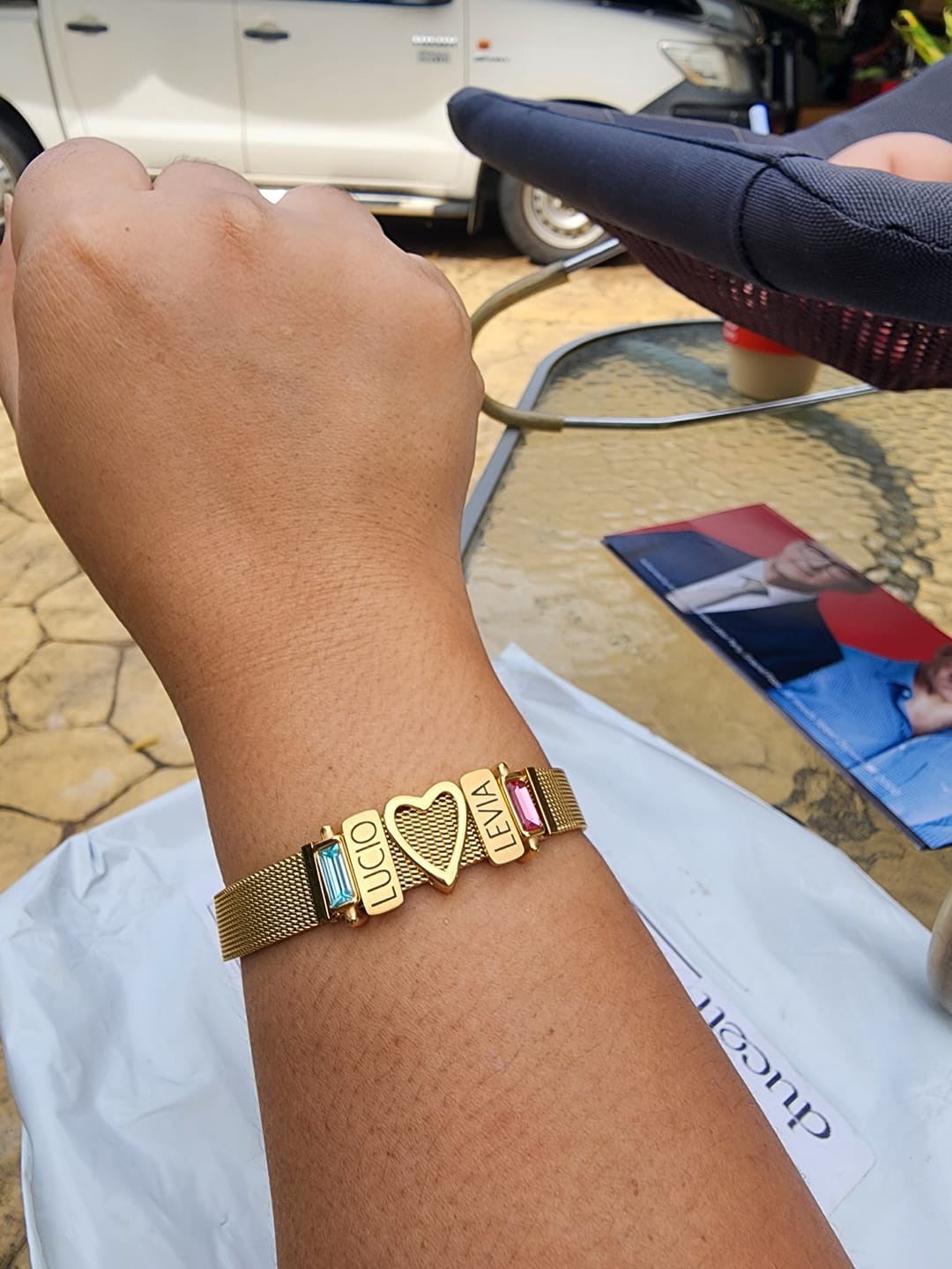 Customer photo review of Mesh charm name gold