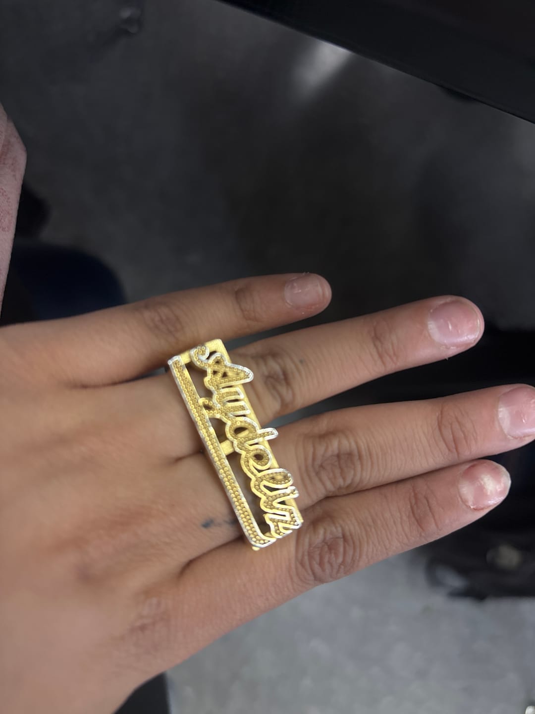 Customer photo review of Two Finger Name Ring