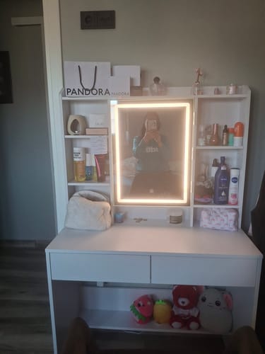 Customer photo review of Τραπέζι Μπουντουάρ Μακιγιάζ Tουαλέτας Κρεβατοκάμαρας Καθρέφτης Με Ντουλάπι Λευκό με Φωτισμό LED Ρυθμιζόμενη Φωτεινότητα RD-T123T14