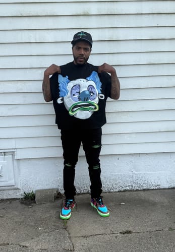 Customer photo review of Billionaire Studios Bloo Clown Black Tee