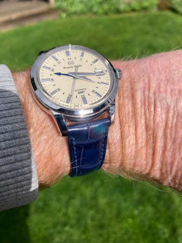 VGreen blue crocodile leather strap on a Grand Seiko Spring Drive