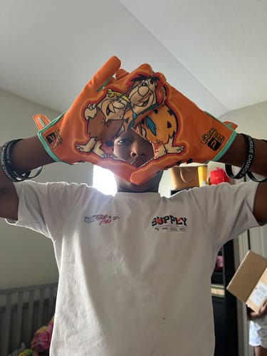 Customer photo review of The Flintstones "Bedrock Blitz" Football Gloves - VPS5 by Phenom Elite