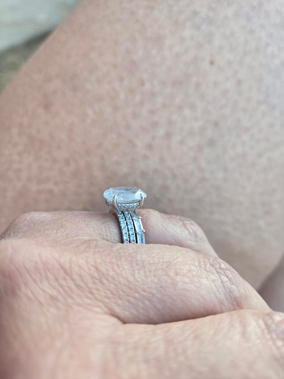 Customer photo review of S925 4.0 Carat Oval Cut Wedding Ring Set With Hidden Halo Promise Ring Classic Half Wedding Band