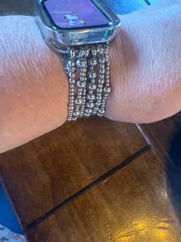 Customer photo review of Platinum Demure Stretch Apple Watch Strap