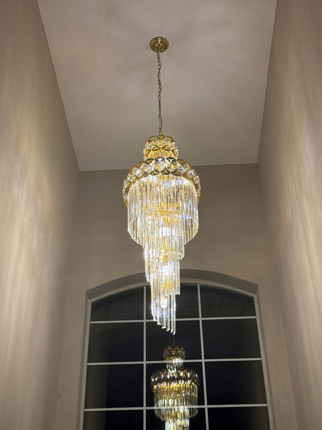 Customer photo review of Luxurious Gold Spiral Crystal High Ceiling Chandelier