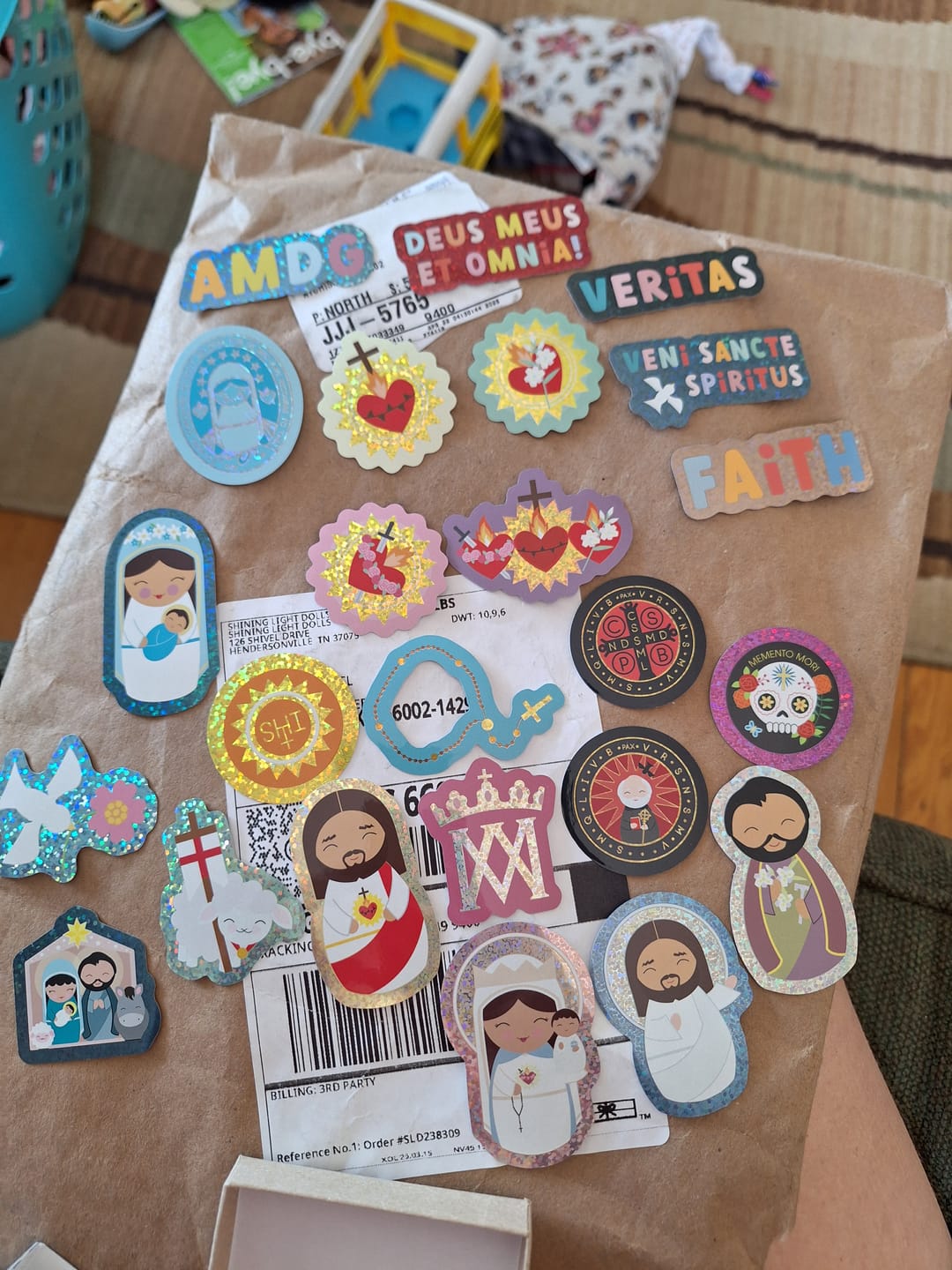 Customer photo review of Catholic Holographic Glitter Vinyl Sticker 24 Pack Box