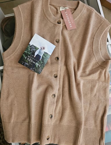 Customer photo review of Brand New Caramel Luxury Cashmere Crew Neck Waistcoat Extra Large UK 20-22