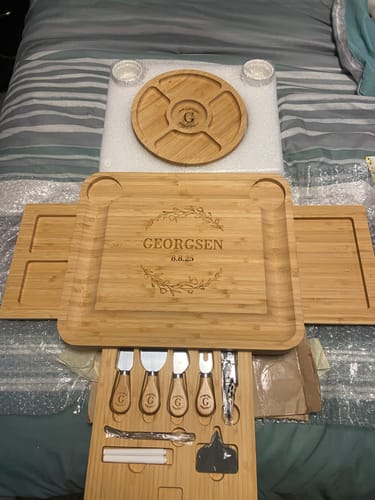Customer photo review of Personalised Pull-Out Three-Drawer Cheese Board & Knife Tools Set with Fruit Tray