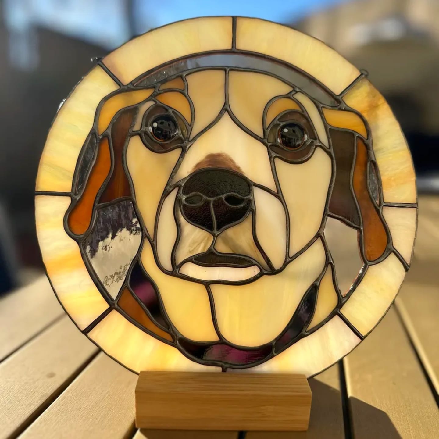 Customer photo review of Stained glass panel Custom Pet Portrait