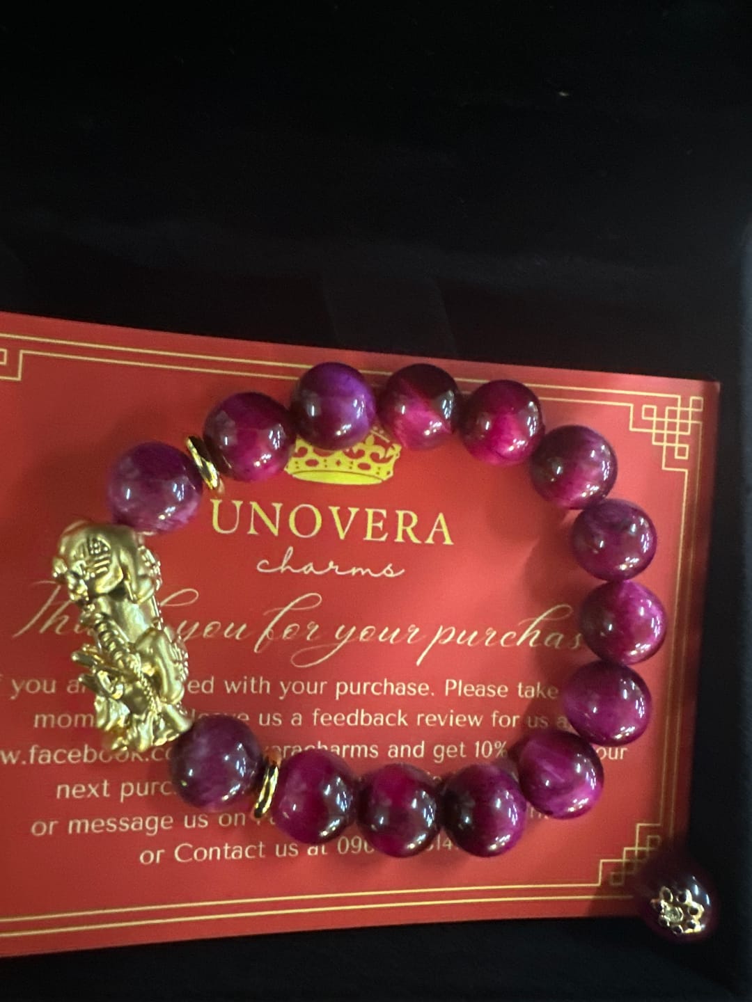 Customer photo review of Magenta Tigers Eye w/ 24k PiYao for Money Love-Courage-Money Catcher