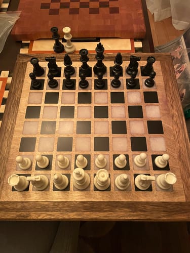 Customer photo review of 15.5x15.5" Chessboard 1 Wood Shape Blank - 1/2" Thick
