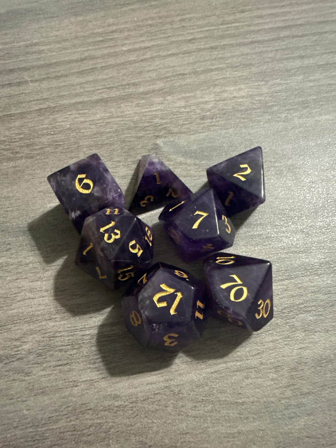 Customer photo review of Purple Gemstone Amethyst DND Dice Set
