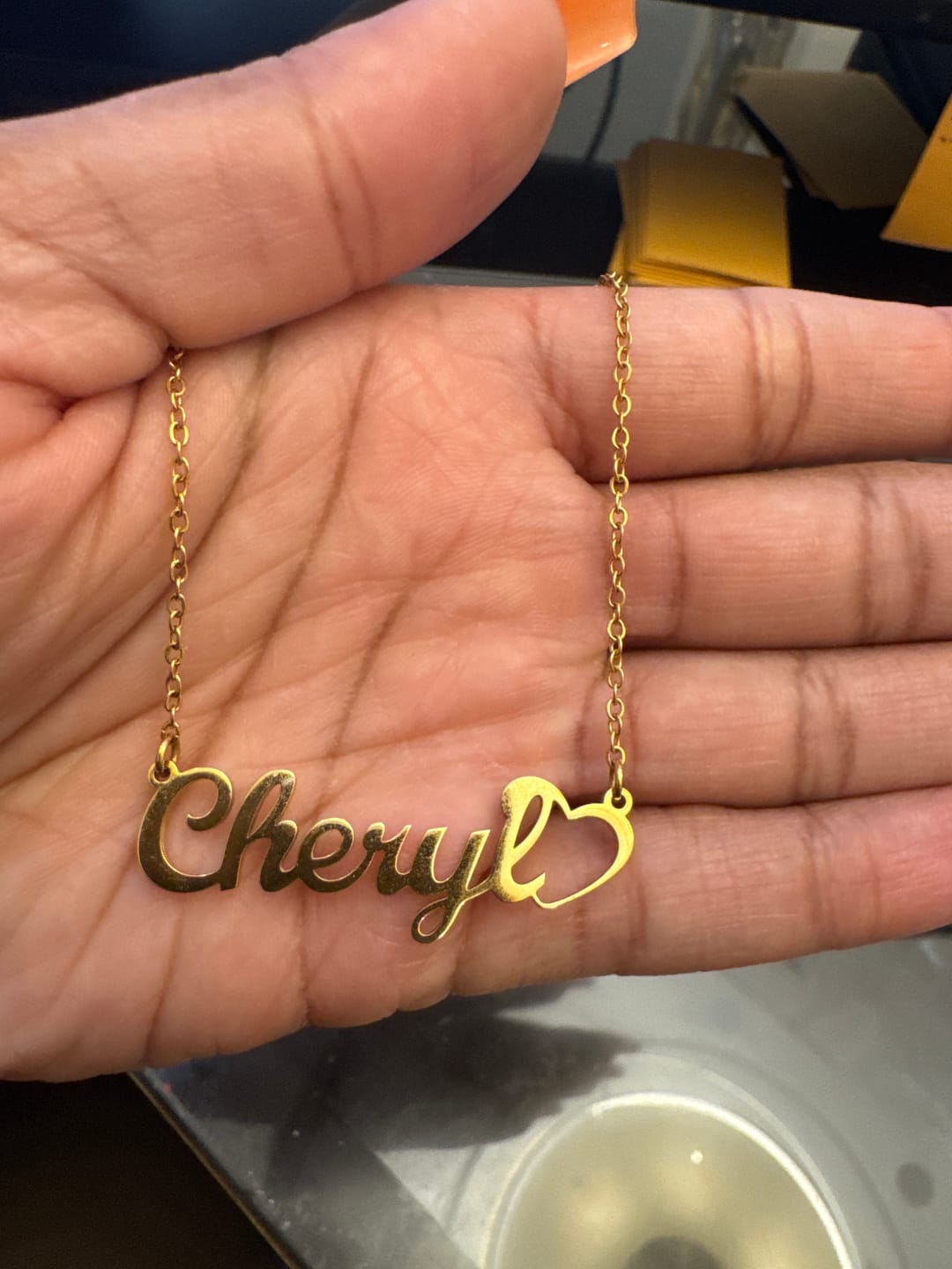 Customer photo review of Crescent Heart Name Necklace