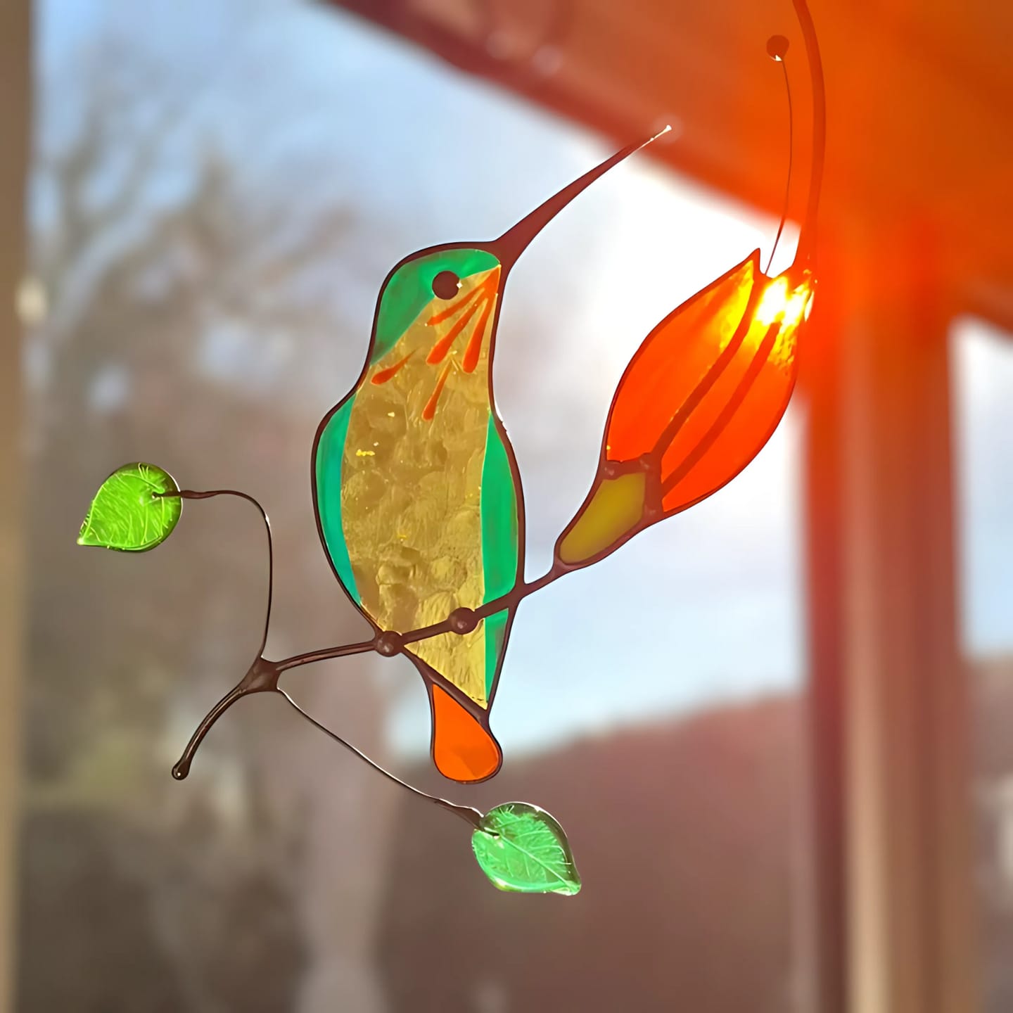 Customer photo review of Stained glass suncatcher bird - Hummingbird with Orange Flower
