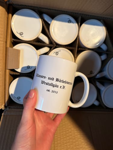 Customer photo review of TassenExpress - Becher Keramik Tasse mit Logo bedruckt 325ml Firmenlogo