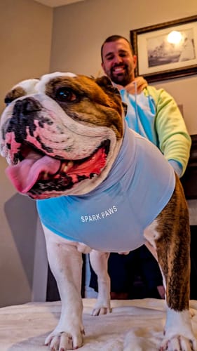 Customer photo review of Sunblock Dog T-Shirt - Blue