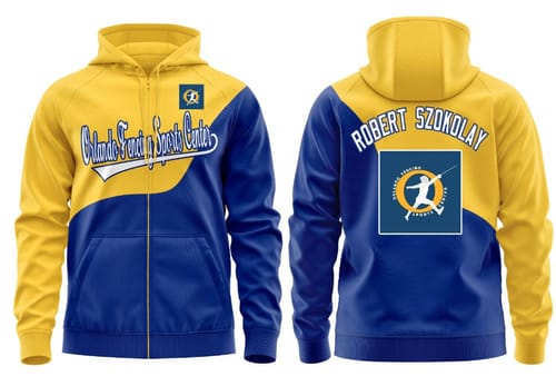 Customer photo review of Custom Gold Royal Color Block Varsity Full-Zip Letterman Wave Jacket Hoodie