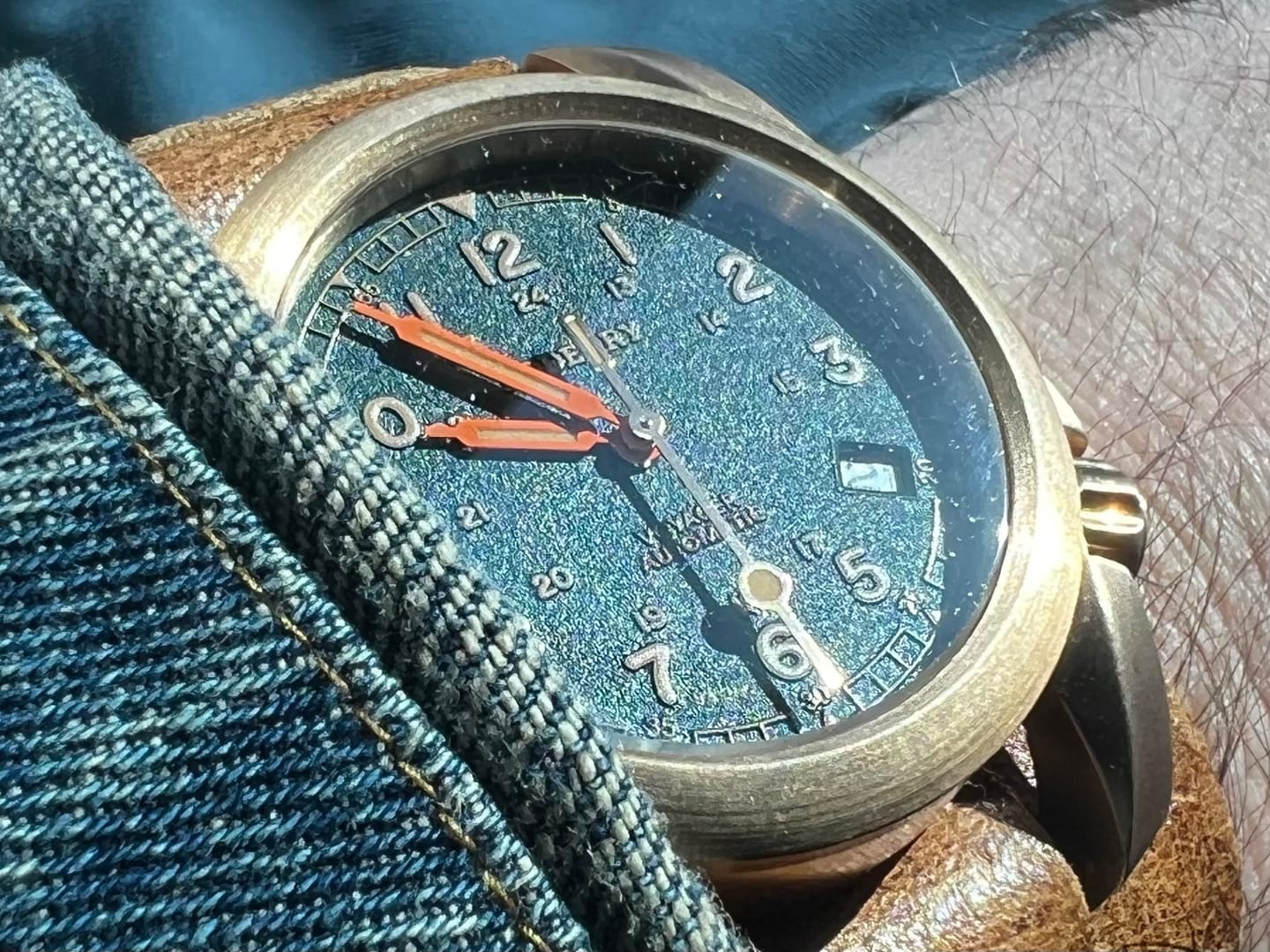 Customer photo review of VOYAGER - 100M Waterproof Bronze Automatic Field Watch | Sandstone Green
