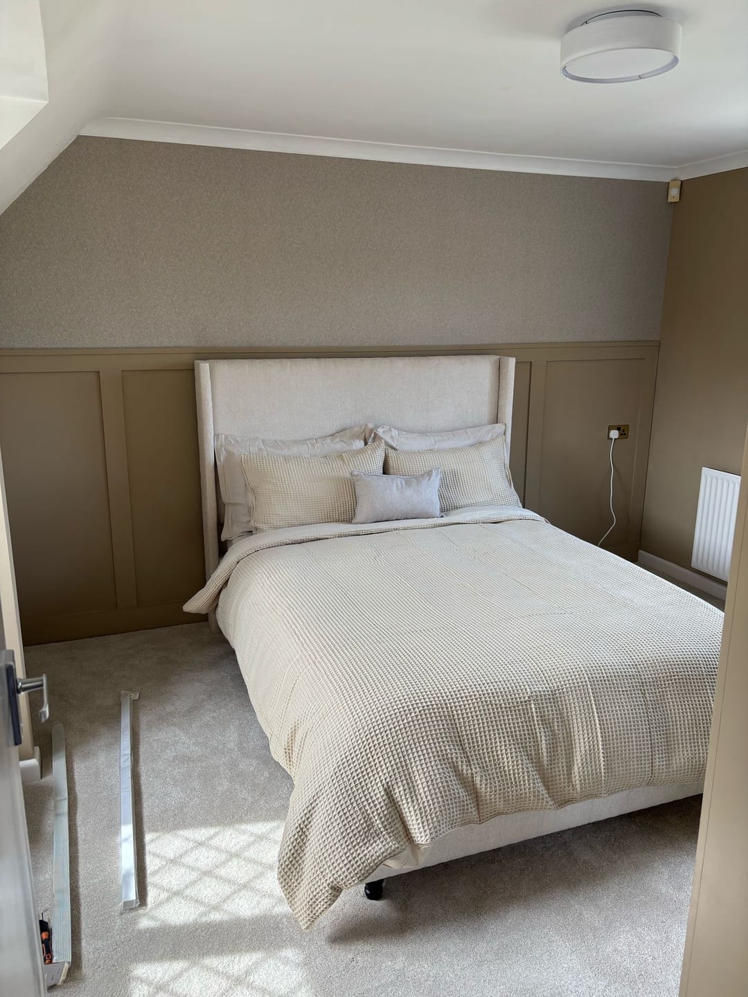 Customer photo review of Venus Linen Wingback Bed Frame with Divan or Ottoman Storage
