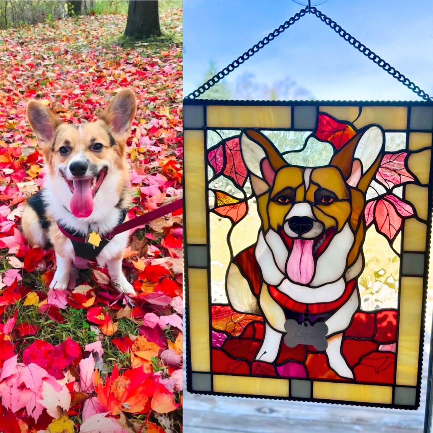 Customer photo review of Custom stained glass Pet Portrait (Doggy)