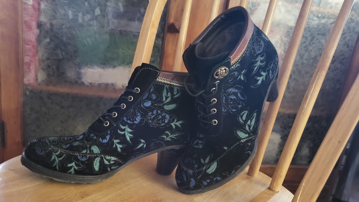 Customer photo review of Vintage Nocturne Blossom Ankle Boots