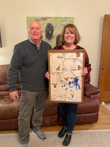 Customer photo review of Yellowstone Topo Map Sign | Laser Engraved & Framed Wall Art