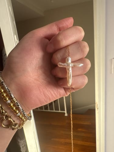 Customer photo review of Pearl Cross Necklace - Imperfect Batch