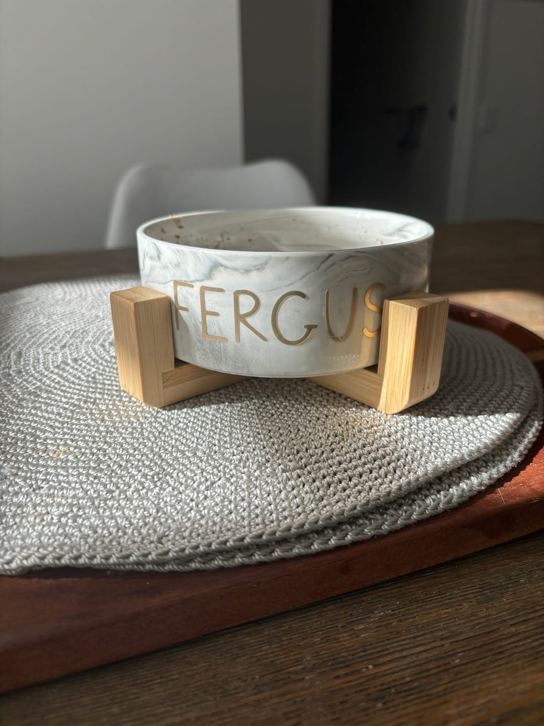 Customer photo review of Personalised Single Ceramic Bowl with Wooden Support