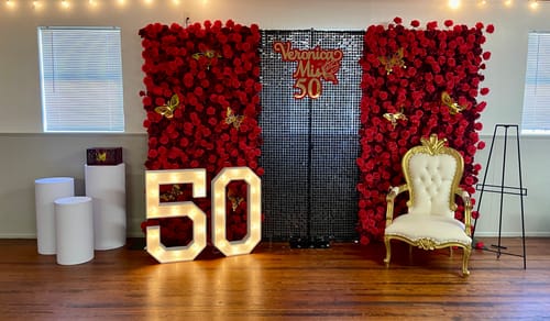 Customer photo review of Red Roses Fabric Flower Wall For Wedding Arrangement
