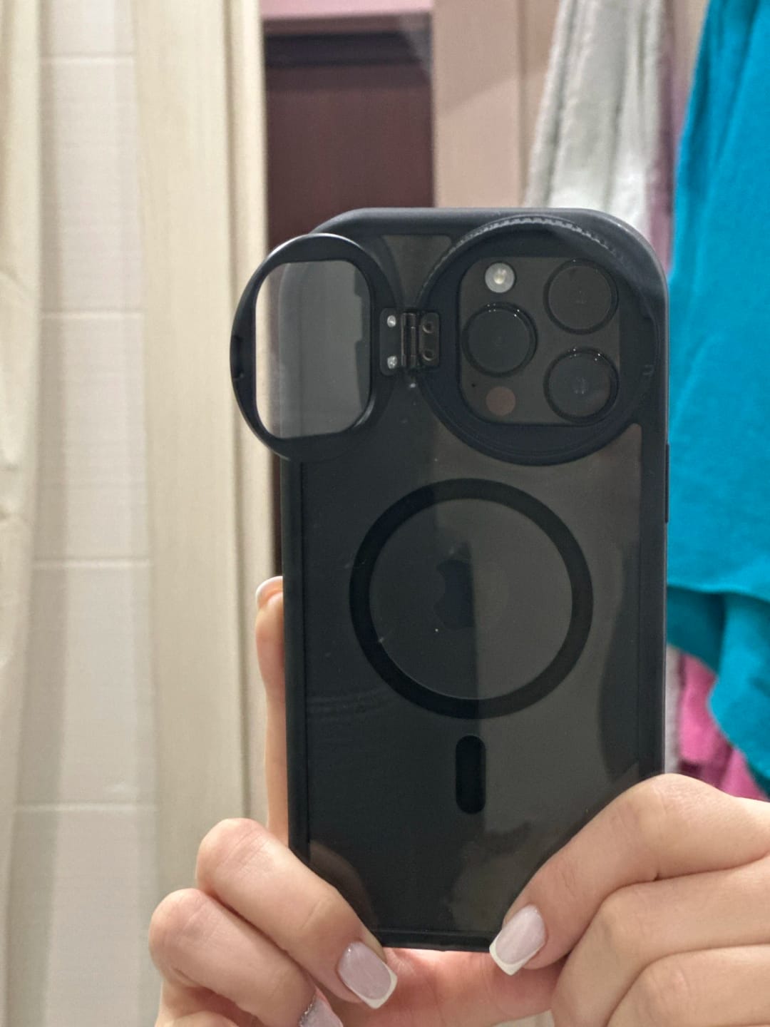 Customer photo review of LuxuryKase Magnetic Transparent Back Case | Shockproof Hard PC Bumper Cover with Camera Lens Guard Kickstand | Mag-Safe Support For iPhone 15 & 16 Series