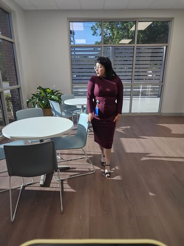 Customer photo review of Bad Girl Wiggle Dress in Merlot - Vixen by Micheline Pitt