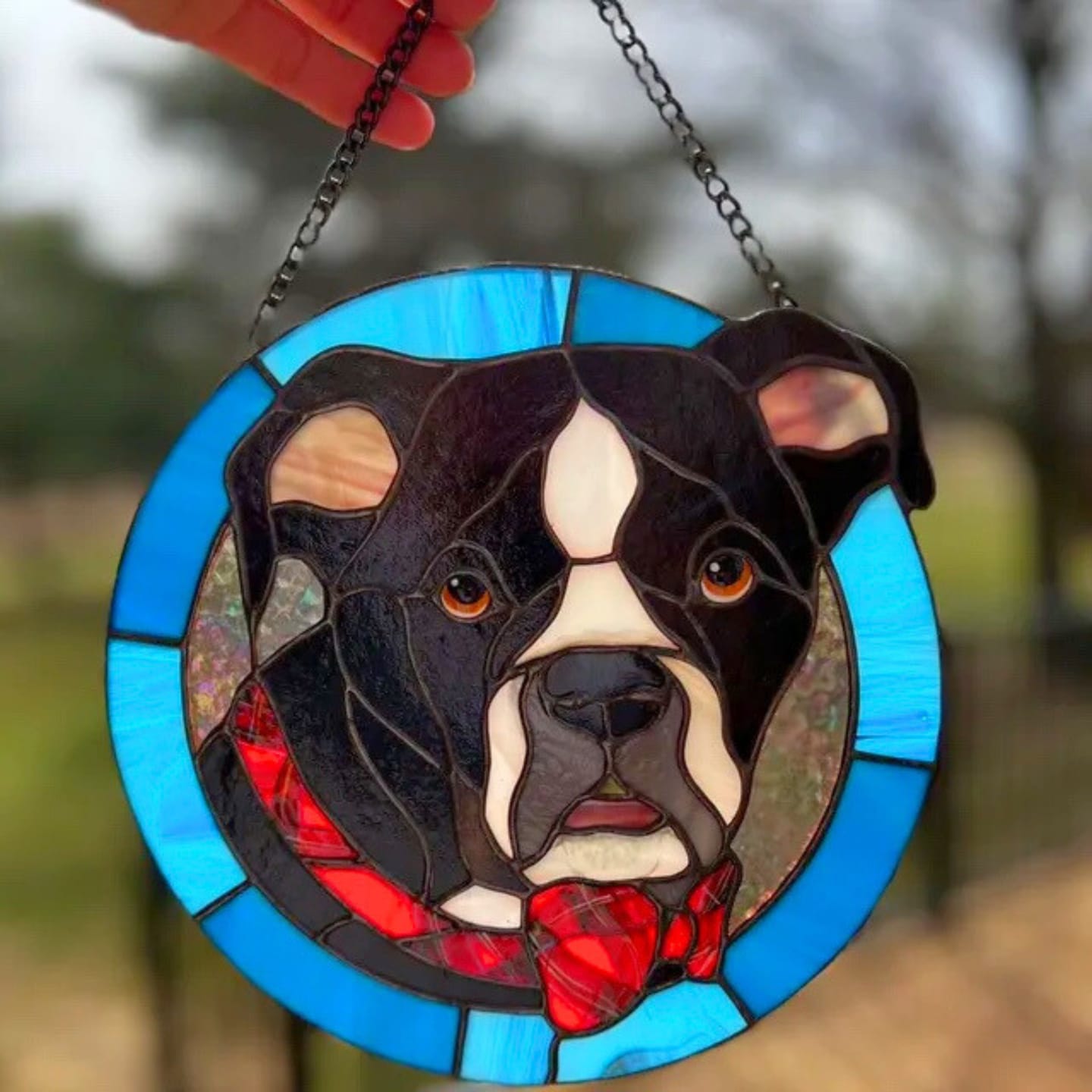 Customer photo review of Stained glass panel Custom Pet Portrait