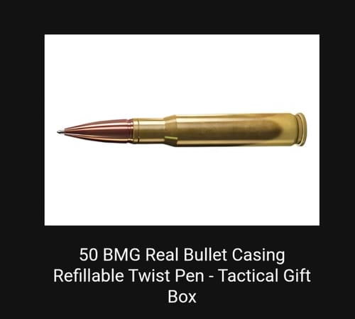 Customer photo review of 50 BMG Real Bullet Casing Refillable Twist Pen - Tactical Gift Box
