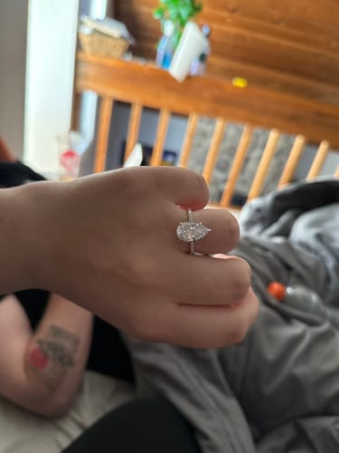 Customer photo review of Louily Excellent Pear Cut Engagement Ring