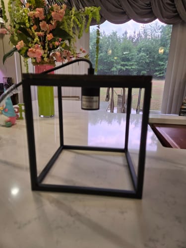 Customer photo review of 1-Light Black Metal Square Lantern Pendant Light