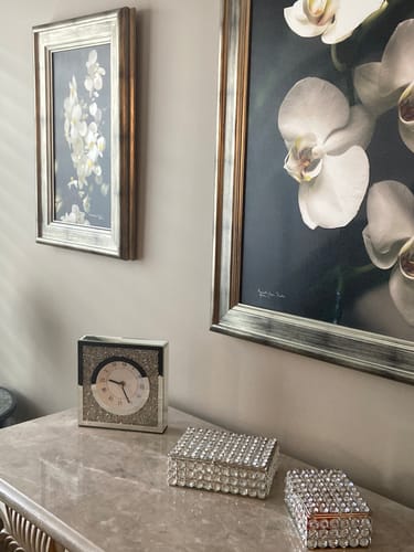 Customer photo review of Mirrored Crystal Table Clock 8"