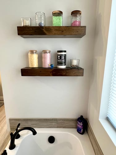 Customer photo review of Distressed 3" Thick Floating Shelves