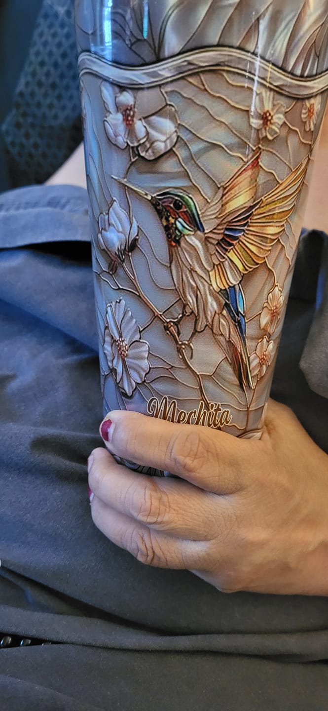 Customer photo review of Stained Glass Hummingbird Personalized Tumbler