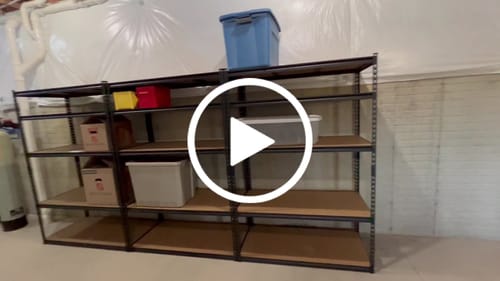 Customer video review of REIBII 48.2"W x 24“D Garage Storage Shelves, 3000LBS Heavy Duty Metal Shelving for Basement Warehouse Commercial