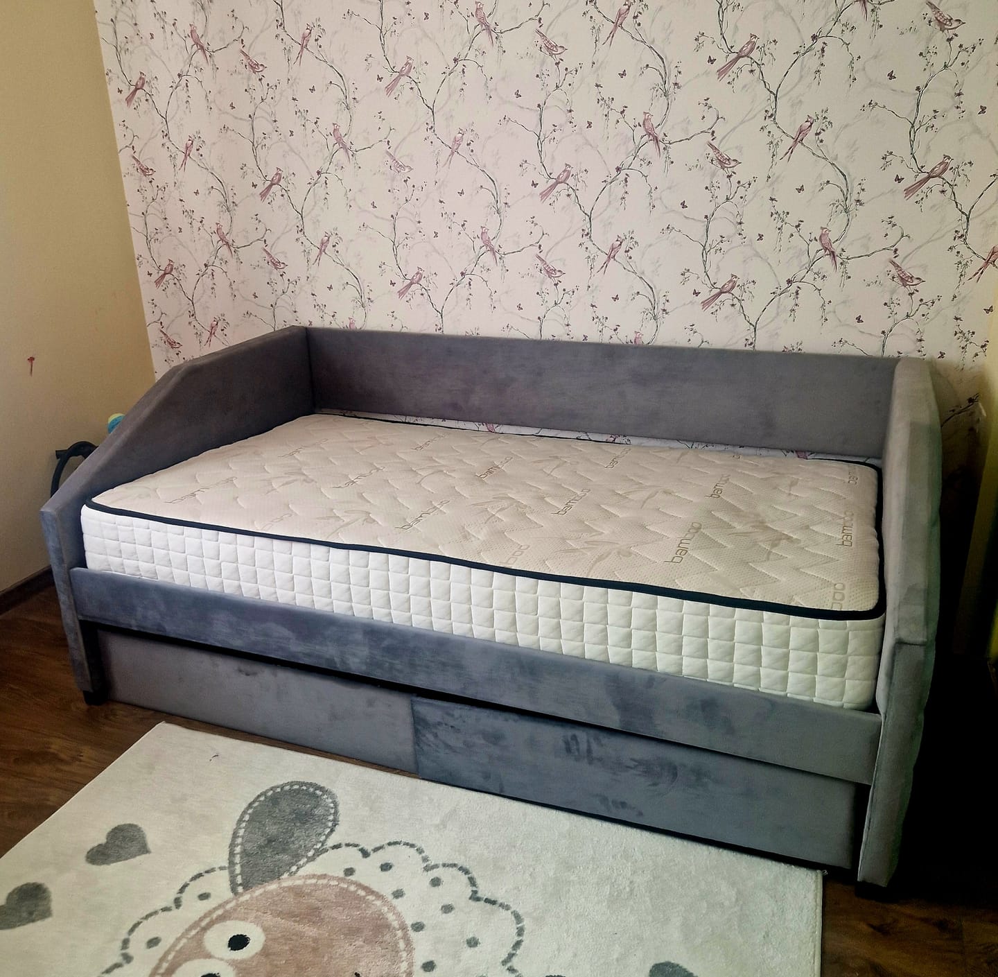 Customer photo review of Pat NADIA 120x200, stofa catifelata gri, cu somiera si sertare