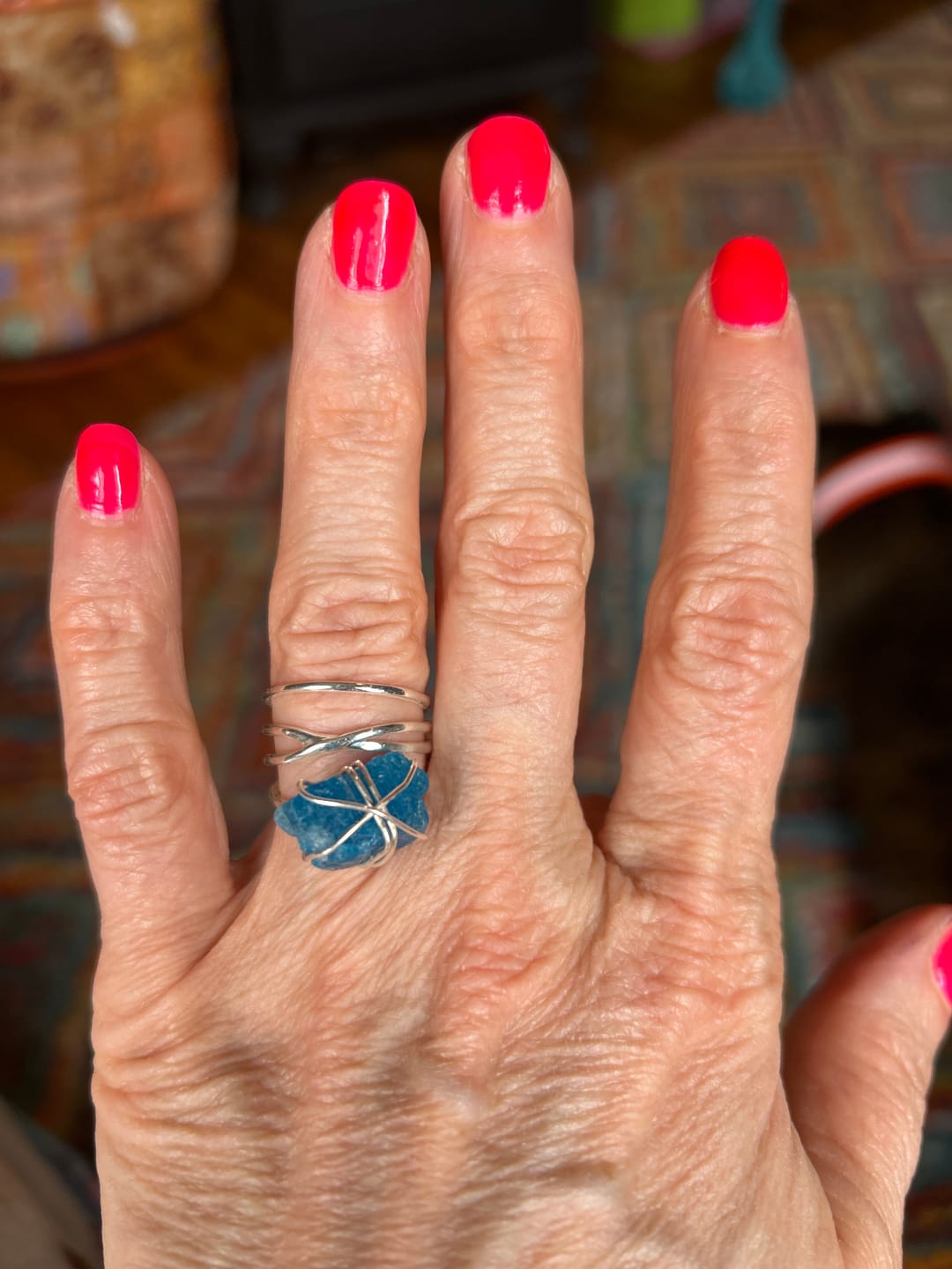 Customer photo review of Natural Raw Apatite Wire Wrapped Ring Sterling Silver
