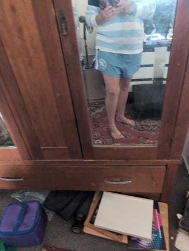 Customer photo review of Country Made- Light Blue and White Footy Shorts (With Pockets)
