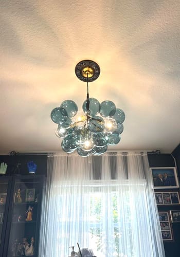 Customer photo review of Modern Cluster Blue Glass Globe Bubble Chandelier