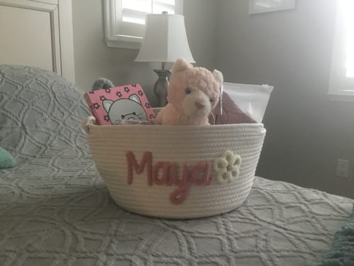 Customer photo review of Baby Knits™  Multicolor Personalized Knitted Basket