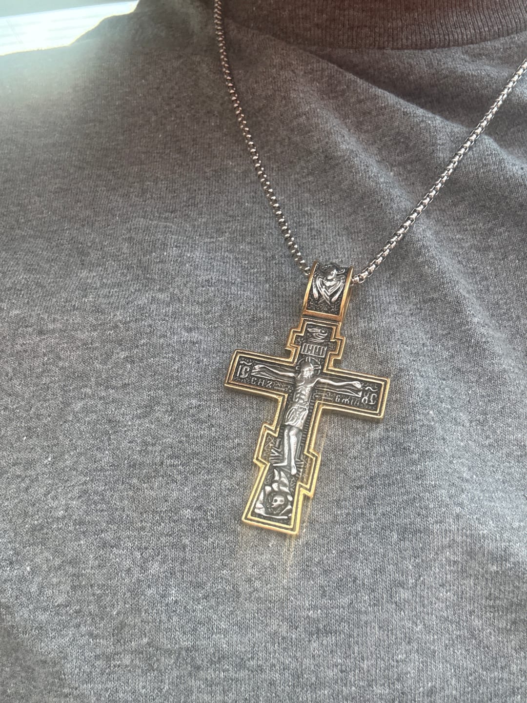 Customer photo review of DARK JESUS CROSS. - GOLD