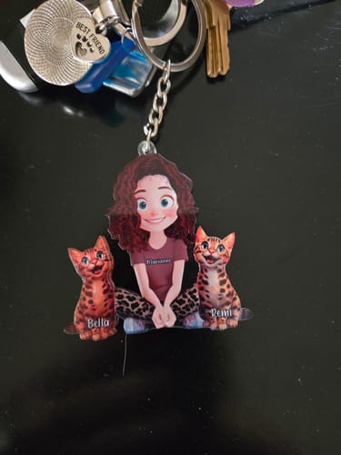 Customer photo review of Personalized Cute Cartoon Couple And Dogs Acrylic Keychain-Gift For Dog Lovers, Couple